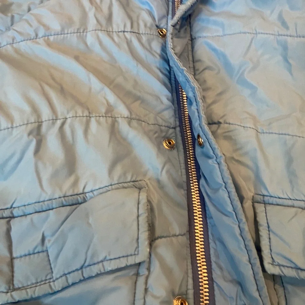 Vintage Custom Outerwear Kids Puffer Jacket Blue Quilted Hood Parka Size 8 Flaws